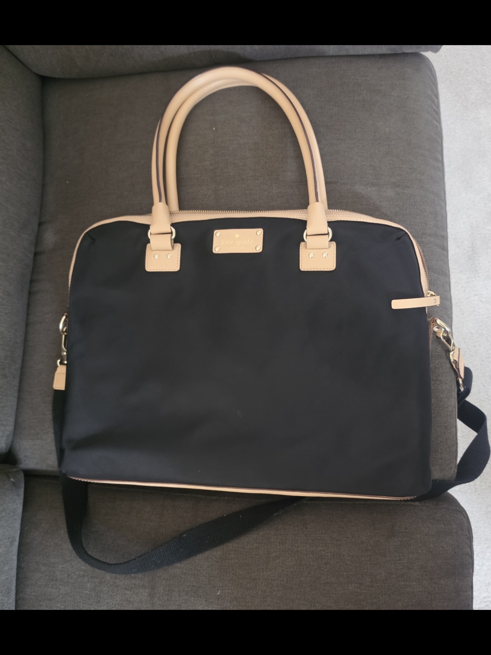 Kate Spade Kennedy Park Calista laptop bag in black nylon with tan leather trim - Picture 3 of 10